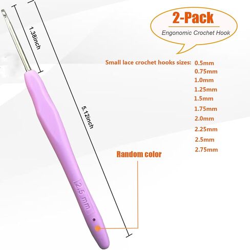 Mdoker 2PCS Small Size Crochet Hook Ergonomic Handle Crochet Hook Needles for Arthritic Hands,Thread Crochet Steel Lace Hooks Size 0.5mm in Saudi Arabia