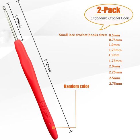 Mdoker 2PCS Small Size Crochet Hook Ergonomic Handle Crochet Hook Needles for Arthritic Hands,Thread Crochet Steel Lace Hooks Size 0.5mm in Saudi Arabia