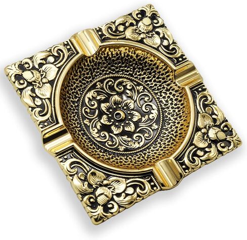 Vintage Cigar Ashtray for Men 4 Cigar Holders Metal Cigar Ash Trays For Patio Outdoor Indoor Outside Home Decor Garden Great Cool Decorative Cigar Accessories Gifts For Smoker Lover(Gold) in Saudi Arabia