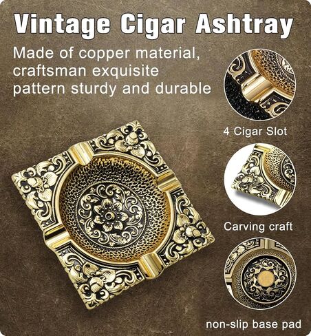 Vintage Cigar Ashtray for Men 4 Cigar Holders Metal Cigar Ash Trays For Patio Outdoor Indoor Outside Home Decor Garden Great Cool Decorative Cigar Accessories Gifts For Smoker Lover(Gold) in Saudi Arabia