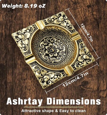 Vintage Cigar Ashtray for Men 4 Cigar Holders Metal Cigar Ash Trays For Patio Outdoor Indoor Outside Home Decor Garden Great Cool Decorative Cigar Accessories Gifts For Smoker Lover(Gold) in Saudi Arabia