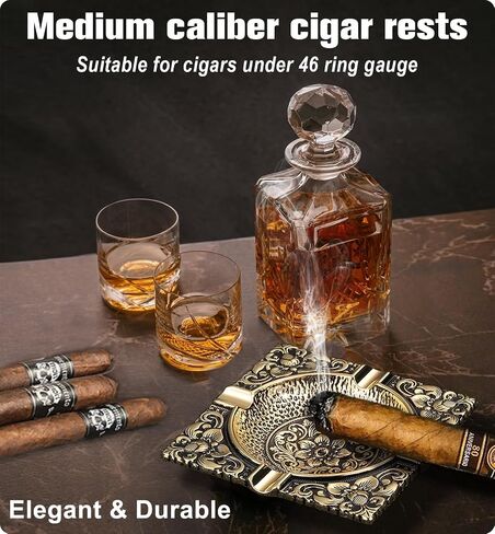 Vintage Cigar Ashtray for Men 4 Cigar Holders Metal Cigar Ash Trays For Patio Outdoor Indoor Outside Home Decor Garden Great Cool Decorative Cigar Accessories Gifts For Smoker Lover(Gold) in Saudi Arabia