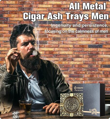 Vintage Cigar Ashtray for Men 4 Cigar Holders Metal Cigar Ash Trays For Patio Outdoor Indoor Outside Home Decor Garden Great Cool Decorative Cigar Accessories Gifts For Smoker Lover(Gold) in Saudi Arabia