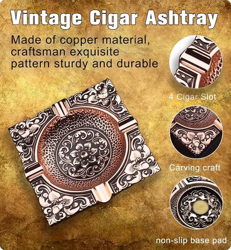 Vintage Cigar Ashtray for Men 4 Cigar Holders Metal Cigar Ash Trays For Patio Outdoor Indoor Outside Home Decor Garden Great Cool Decorative Cigar Accessories Gifts For Smoker Lover(Gold) in Saudi Arabia