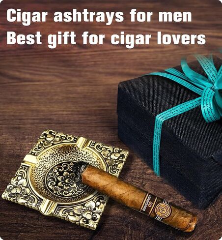 Vintage Cigar Ashtray for Men 4 Cigar Holders Metal Cigar Ash Trays For Patio Outdoor Indoor Outside Home Decor Garden Great Cool Decorative Cigar Accessories Gifts For Smoker Lover(Gold) in Saudi Arabia