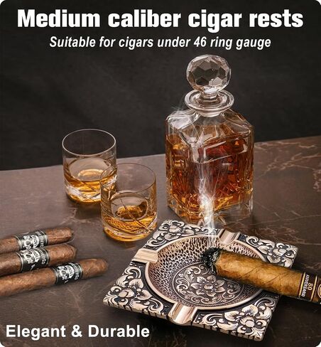 Vintage Cigar Ashtray for Men 4 Cigar Holders Metal Cigar Ash Trays For Patio Outdoor Indoor Outside Home Decor Garden Great Cool Decorative Cigar Accessories Gifts For Smoker Lover(Gold) in Saudi Arabia