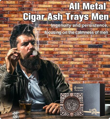 Vintage Cigar Ashtray for Men 4 Cigar Holders Metal Cigar Ash Trays For Patio Outdoor Indoor Outside Home Decor Garden Great Cool Decorative Cigar Accessories Gifts For Smoker Lover(Gold) in Saudi Arabia