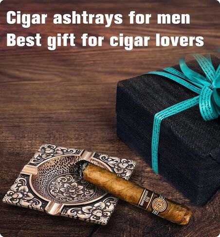 Vintage Cigar Ashtray for Men 4 Cigar Holders Metal Cigar Ash Trays For Patio Outdoor Indoor Outside Home Decor Garden Great Cool Decorative Cigar Accessories Gifts For Smoker Lover(Gold) in Saudi Arabia