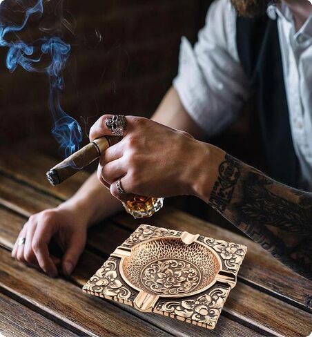 Vintage Cigar Ashtray for Men 4 Cigar Holders Metal Cigar Ash Trays For Patio Outdoor Indoor Outside Home Decor Garden Great Cool Decorative Cigar Accessories Gifts For Smoker Lover(Gold) in Saudi Arabia