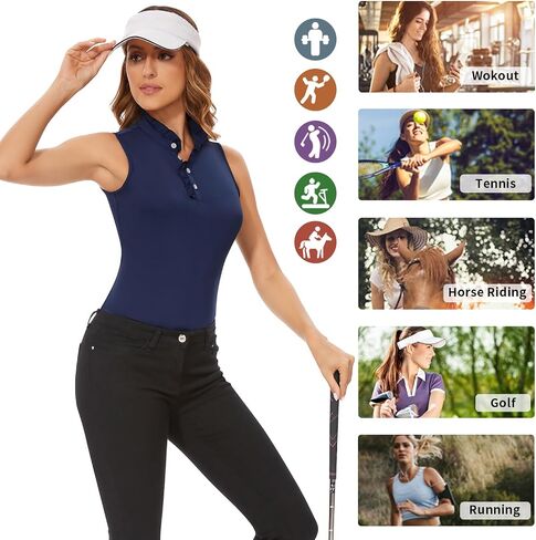 Soneven Womens Sleeveless Golf Shirts Ruffle Collared Business Casual Button Dress Shirts Tennis Tank Tops Golf Apparel in Saudi Arabia