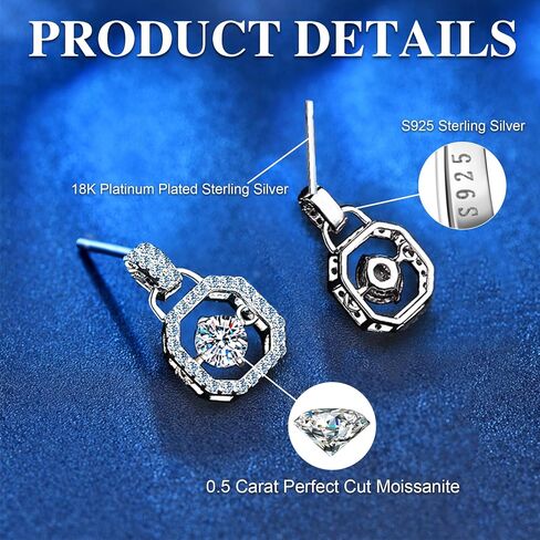 Moissanite Stud Earrings 925 Sterling Silver Women's Stud Earrings, 1-3ct DE Color Suitable for Sensitive Ears Hypoallergenic Christmas Gift in Saudi Arabia
