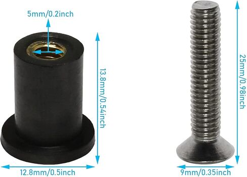 JianLing 12 Sets Neoprene Well Nut Rubber Expansion Brass Nuts with Stainless Steel Screw (12 pcs M6 Straight Type + 12 pcs Cross Flat Head Screw M6*25mm) in Kuwait