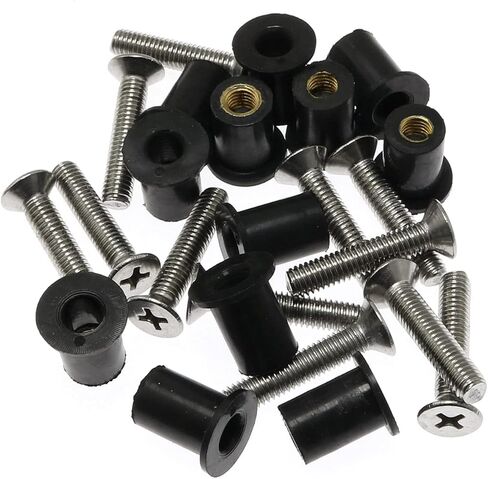 JianLing 12 Sets Neoprene Well Nut Rubber Expansion Brass Nuts with Stainless Steel Screw (12 pcs M6 Straight Type + 12 pcs Cross Flat Head Screw M6*25mm) in Kuwait