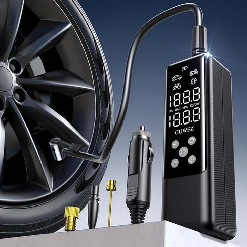 منفاخ إطارات محمول لإطارات السيارات، مضخة هواء ذكية سريعة 2X، منفاخ إطارات تلقائي 120 رطل لكل بوصة مربعة مع شاشة LCD مع ضوء الطوارئ in Saudi Arabia