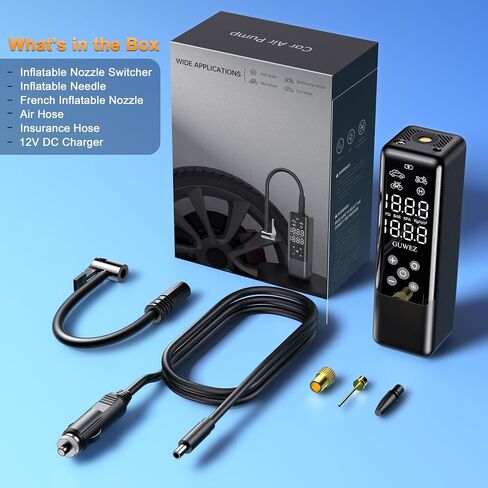 منفاخ إطارات محمول لإطارات السيارات، مضخة هواء ذكية سريعة 2X، منفاخ إطارات تلقائي 120 رطل لكل بوصة مربعة مع شاشة LCD مع ضوء الطوارئ in Saudi Arabia