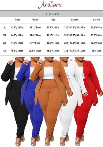 Aro Lora Womens Plus Size 2 Piece Outfits Open Front Blazer and Long Pant Suits Set in Saudi Arabia
