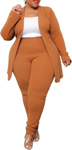 Aro Lora Womens Plus Size 2 Piece Outfits Open Front Blazer and Long Pant Suits Set in Saudi Arabia