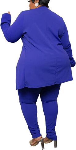 Aro Lora Womens Plus Size 2 Piece Outfits Open Front Blazer and Long Pant Suits Set in Saudi Arabia