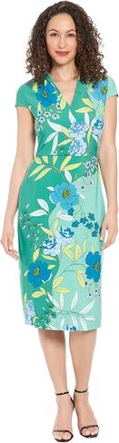 London Times Women's V-Neck Cap Sleeve Sheath Dress Guest of Desk to Dinner Easy Comfortable Garden Party in Saudi Arabia