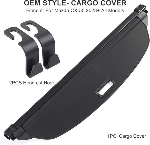 غطاء شحن طراز OEM لملحقات Mazda CX50 2024 2023، غطاء صندوق السيارة قابل للسحب ودرع الأمان وشاشة الخصوصية مع قطعتين من خطافات مسند رأس السيارة لعام 2023 2024 Mazda CX-50 CX 50 in Kuwait
