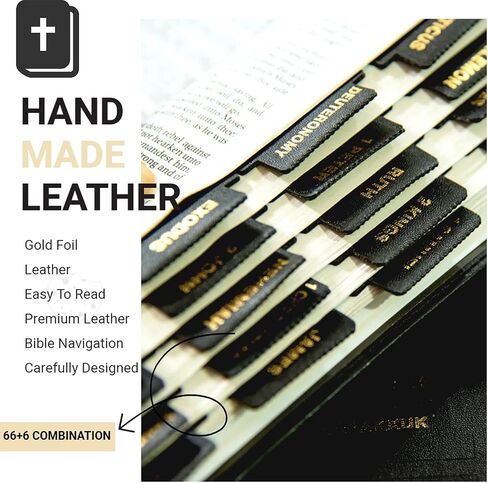 Leather Bible Tabs, Bible Index Tabs, Bible Tabs for Women and Men, 72 Bible Book Tabs for Study Bible, Gold Foil Printed, Great Christian Gift (Black) in Saudi Arabia