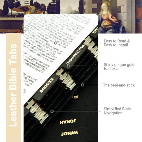 Leather Bible Tabs, Bible Index Tabs, Bible Tabs for Women and Men, 72 Bible Book Tabs for Study Bible, Gold Foil Printed, Great Christian Gift (Black) in Saudi Arabia