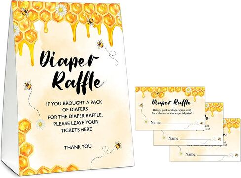مجموعة ألعاب استحمام الطفل UTESG Diaper Raffle، تذاكر يانصيب حفاضات عسل النحل، تكشف عن جنس النحلة الطنانة وديكورات حفلات استحمام الطفل، 1 علامة واقفة + 50 بطاقة تخمين (B10) in Kuwait