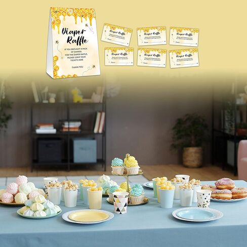 مجموعة ألعاب استحمام الطفل UTESG Diaper Raffle، تذاكر يانصيب حفاضات عسل النحل، تكشف عن جنس النحلة الطنانة وديكورات حفلات استحمام الطفل، 1 علامة واقفة + 50 بطاقة تخمين (B10) in Kuwait