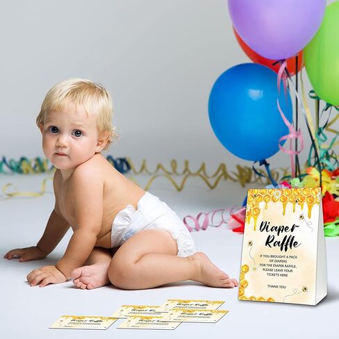 مجموعة ألعاب استحمام الطفل UTESG Diaper Raffle، تذاكر يانصيب حفاضات عسل النحل، تكشف عن جنس النحلة الطنانة وديكورات حفلات استحمام الطفل، 1 علامة واقفة + 50 بطاقة تخمين (B10) in Kuwait