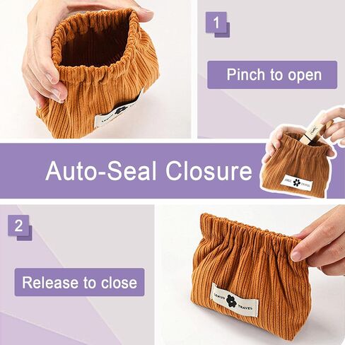 Pocket Cosmetic Bag Squeeze Top, 4 Size Snap Closure Organizer Pouch, Corduroy Makeup Bag, No Zipper Self-closing Makeup Pouch, Purse Organizer Pouches, Small Travel Makeup Bag for Cosmetics Jewelry in Saudi Arabia