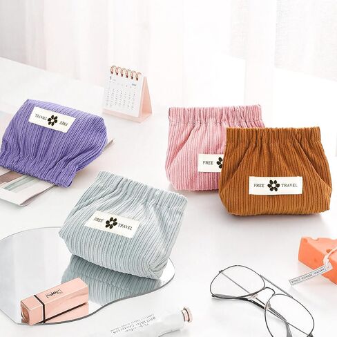 Pocket Cosmetic Bag Squeeze Top, 4 Size Snap Closure Organizer Pouch, Corduroy Makeup Bag, No Zipper Self-closing Makeup Pouch, Purse Organizer Pouches, Small Travel Makeup Bag for Cosmetics Jewelry in Saudi Arabia