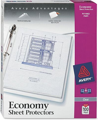 واقيات أوراق Avery Economy الشفافة، خالية من الأحماض، صندوق مكون من 100 قطعة (75091) (11 × 8 1/2) in Saudi Arabia