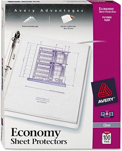 واقيات أوراق Avery Economy الشفافة، خالية من الأحماض، صندوق مكون من 100 قطعة (75091) (11 × 8 1/2) in Saudi Arabia