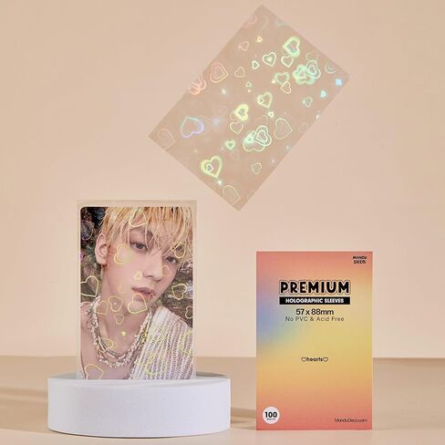Heart Holographic Kpop Photocard Sleeves Card Protector PVC Free and Acid Free Shield Cover 100 Sleeves per Pack (57x88mm) in Saudi Arabia