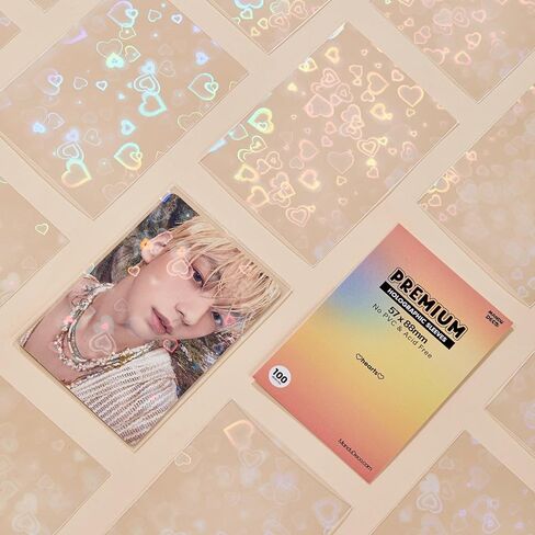 Heart Holographic Kpop Photocard Sleeves Card Protector PVC Free and Acid Free Shield Cover 100 Sleeves per Pack (57x88mm) in Saudi Arabia