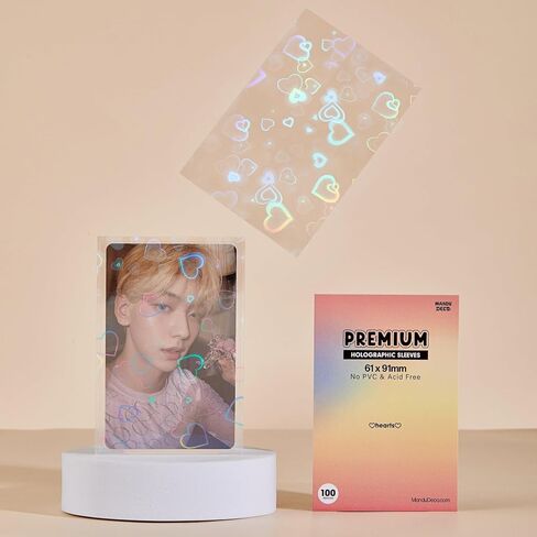 Heart Holographic Kpop Photocard Sleeves Card Protector PVC Free and Acid Free Shield Cover 100 Sleeves per Pack (57x88mm) in Saudi Arabia