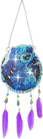 مجموعة أدوات التقاط أشعة الشمس بغرز حفر كاملة خماسية الأبعاد، صناعة يدوية ماسية فنية مرسومة بالألماس لدقات الرياح، زخارف ماسية مزدوجة الجوانب لصائد الأحلام مع قلادة ريش (غرزة) in Kuwait