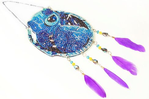 مجموعة أدوات التقاط أشعة الشمس بغرز حفر كاملة خماسية الأبعاد، صناعة يدوية ماسية فنية مرسومة بالألماس لدقات الرياح، زخارف ماسية مزدوجة الجوانب لصائد الأحلام مع قلادة ريش (غرزة) in Kuwait