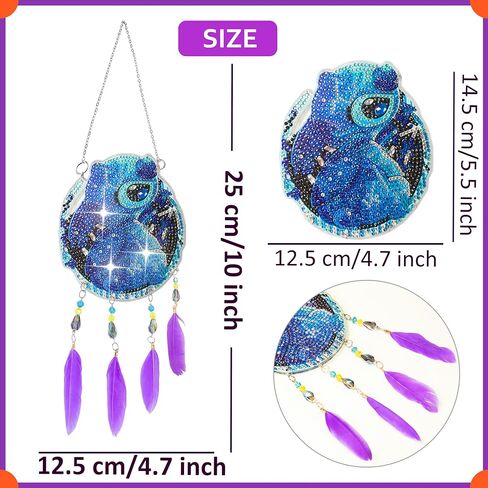 مجموعة أدوات التقاط أشعة الشمس بغرز حفر كاملة خماسية الأبعاد، صناعة يدوية ماسية فنية مرسومة بالألماس لدقات الرياح، زخارف ماسية مزدوجة الجوانب لصائد الأحلام مع قلادة ريش (غرزة) in Kuwait