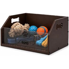 Large Dog Toy Basket ，Wooden Dog Toy Box For Living Room Area | Trapezoidal Dog Toy Storage Bin with Handle, Chew Proof Pet Organizer Perfect for Pet Toys, Collar, Leashes, Treats in Kuwait