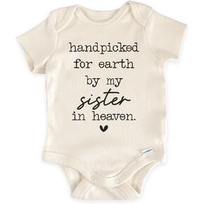 Handpicked For Earth By My Sister In Heaven Bodysuit (0-3 Months, Natural) | Religious Sibling Baby Outfit, Guardian Angel Reveal, Memorial Newborn Clothes, Neutral Photo Prop, Pregnancy Announcement in Kuwait