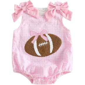 Baby Girl Football Outfit Sleeveless Overalls Romper Plaid Bubble Bodysuit | Newborn Baby Girl Football Outfit,Newborn Baby Girl Football Clothes,My First Football Season,Game Day Outfit, Football Bow in Kuwait