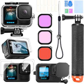 Accessories Kit for Gopro Hero 13 Waterproof Housing Case | Underwater Float Handle Stick Silicone Sleeve Lens Cap Tempered Glass Screen Protectors Dive Filters Anti-Fog Inserts Set in Saudi Arabia