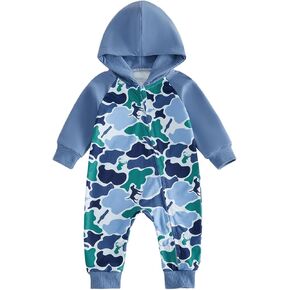 Newborn Baby Boy Fall Winter Clothes Long Sleeve Hooded Romper Jumpsuit | Newborn Baby Boy Fall Winter Clothes Camouflage Hooded Zipper Jumpsuit Long Sleeve Romper Infant One Piece Outfit in Saudi Arabia