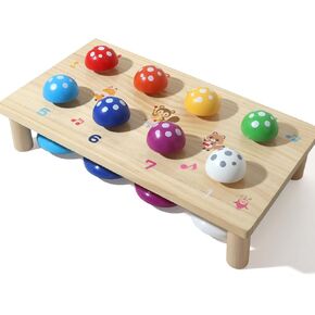Wooden Mushroom Push Bell Toy, 8 Note Colorful Montessori Musical Toys for Toddlers, Sensory Development Hand Eye Coordination Learning Toy, Baby Musical Instrument Gift for 1 2 3 Year Old Boys Girls in Saudi Arabia