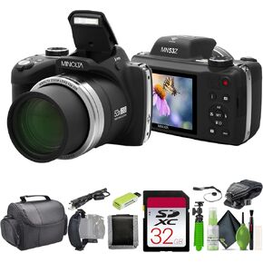 MINOLTA MN53Z 16 MP / 1080P FHD Bridge Digital Camera w/53x Optical Zoom (Black) Bundle with 32GB Memory Card + Camara Bag + Cleaning Kit + Vlogging Tripod + Accessories in Kuwait