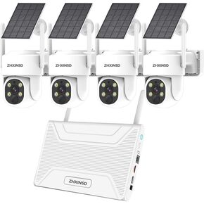 PTZ Security Cameras Wireless Outdoor Solar Powered, Pan Tilt 360 View 10 CH Ultra 4MP Home Security Camera System with 4 Cameras Human Detection Two Way Audio Color Night Vision 64G Storage in Saudi Arabia