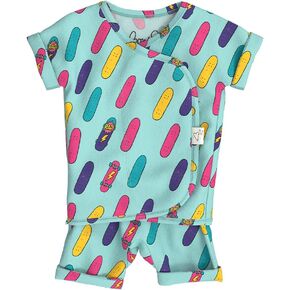 Bonsie Skin to Skin Babywear Romper - Blue Skateboard Pattern Baby Short Sleeve - Tiny Tricks in Kuwait