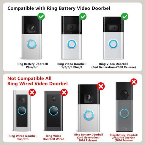 No Drill Doorbell Mount Compatible with Ring Battery Doorbell(2nd-2024 Release)/(2020 Release)/Plus/Pro/1/2/3/3 Plus/4, Doorbell Holder Accessories for Houses Apartment Door with A Spare Adhesive in Kuwait