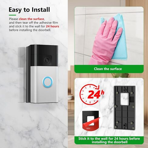 No Drill Doorbell Mount Compatible with Ring Battery Doorbell(2nd-2024 Release)/(2020 Release)/Plus/Pro/1/2/3/3 Plus/4, Doorbell Holder Accessories for Houses Apartment Door with A Spare Adhesive in Kuwait